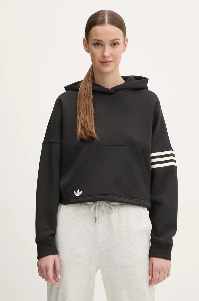 adidas Originals bluza Neuclassics femei, culoarea negru, cu glugă, cu imprimeu, JI8500