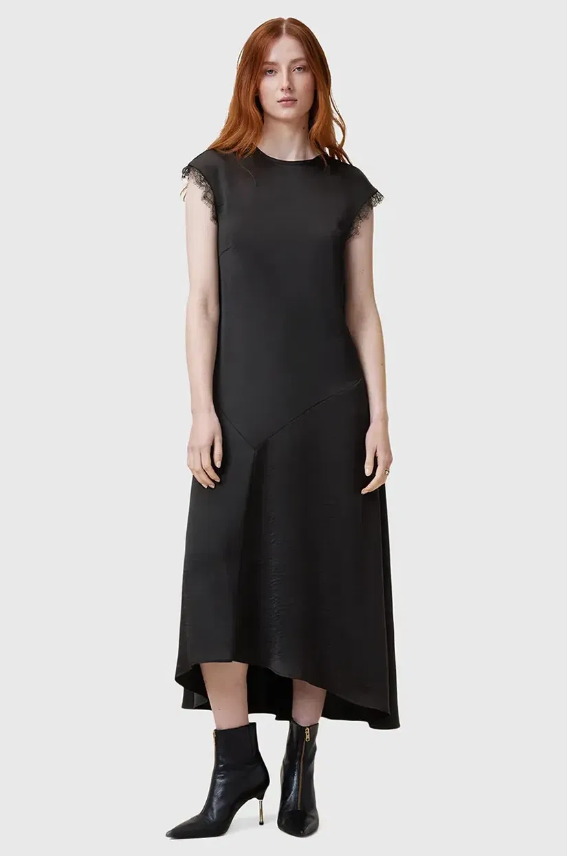 AllSaints rochie LYRA culoarea negru, midi, drept, W142DB