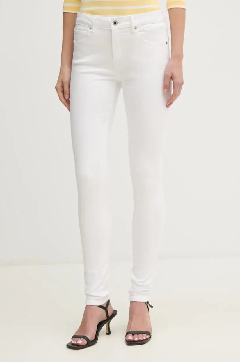 Pepe Jeans jeansi SKINNY JEANS MW REGENT femei, culoarea alb, PL204728TC7