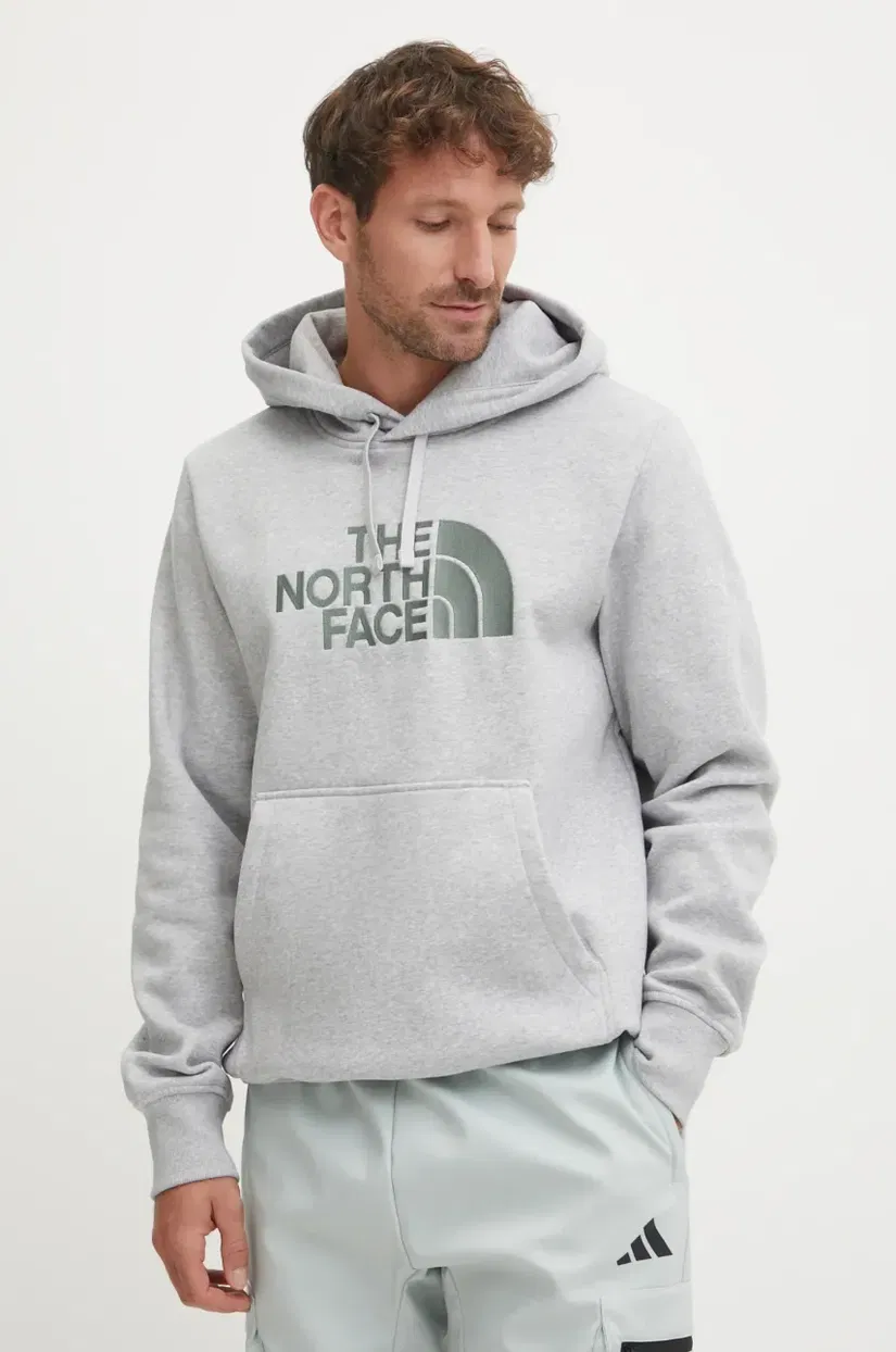 The North Face bluza Drew Peak barbati, culoarea gri, cu glugă, melanj, NF0A89EMB4T1