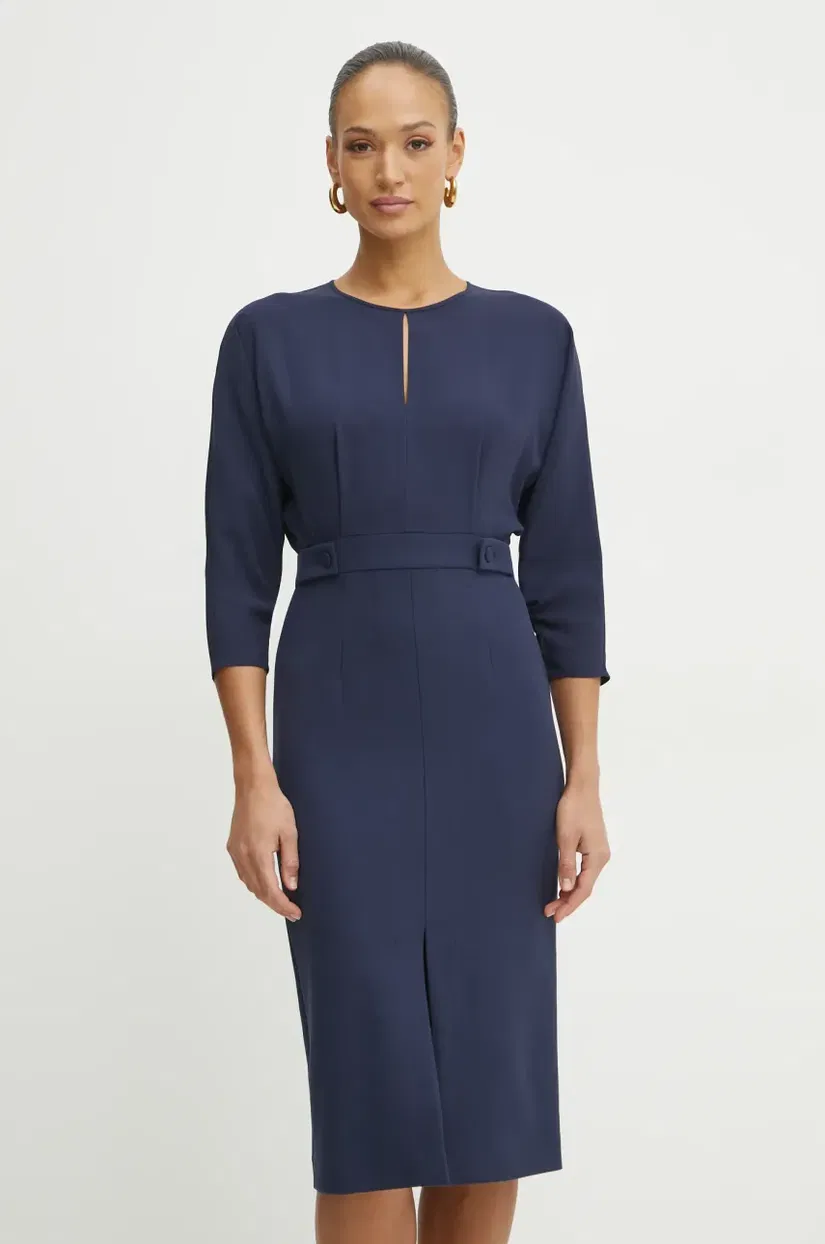 BOSS rochie culoarea albastru marin, midi, mulata, 50531895