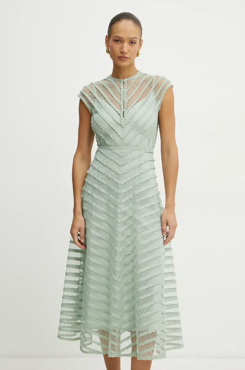 Luisa Spagnoli rochie culoarea verde, maxi, evazati, 541850