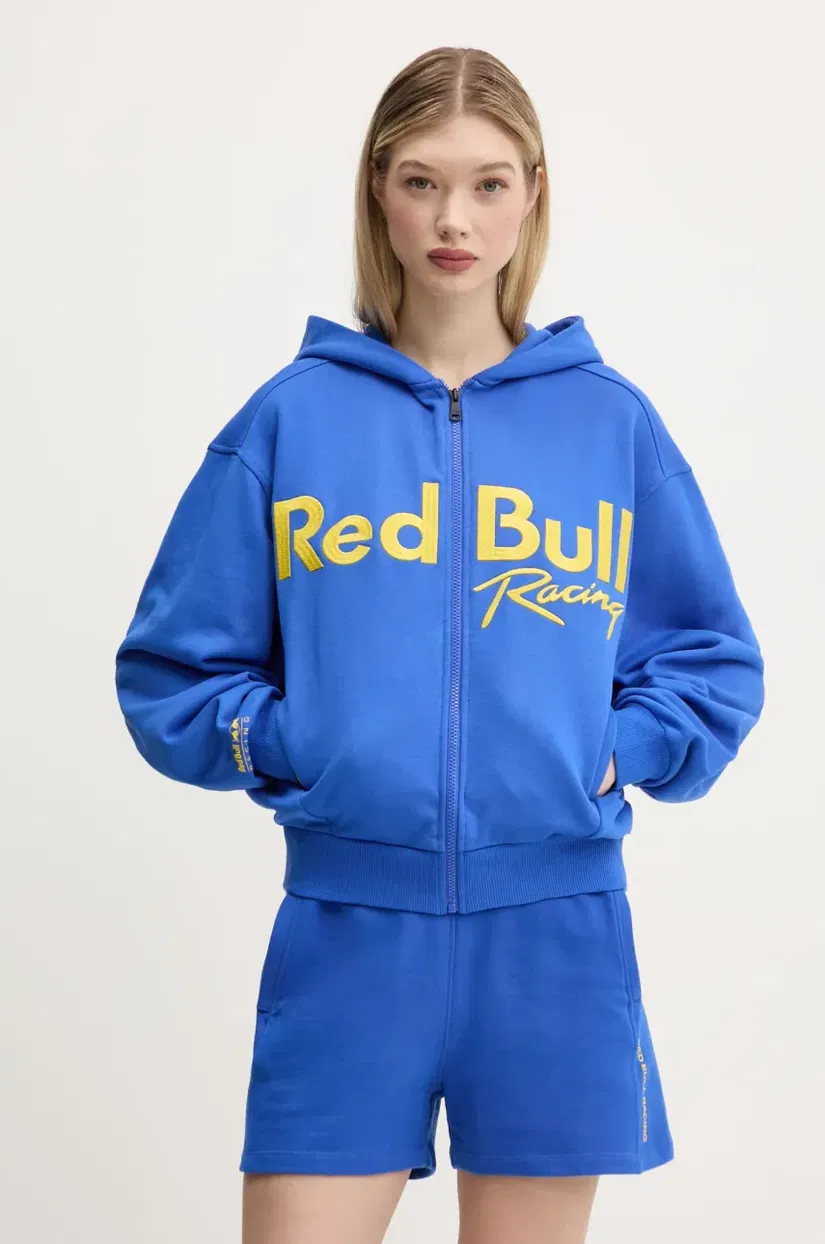 Red Bull Racing x Pepe Jeans hanorac de bumbac LOGO ZIP HOODIE femei, culoarea violet, cu glugă, cu imprimeu, RL580011