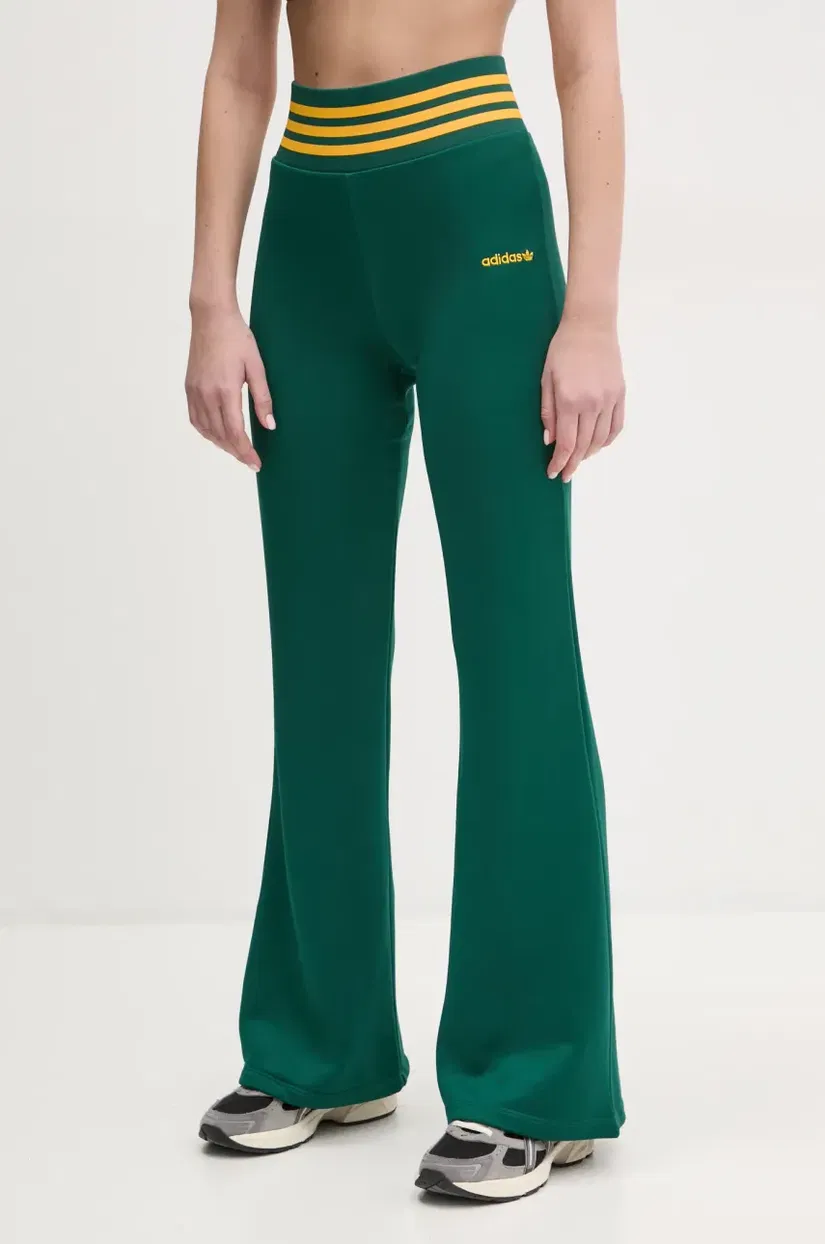 adidas Originals pantaloni de trening FLARED PANTS femei, culoarea verde, cu imprimeu, JC7689