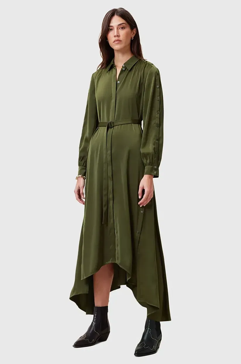 AllSaints rochie LEXI culoarea verde, midi, evazati, W036DC