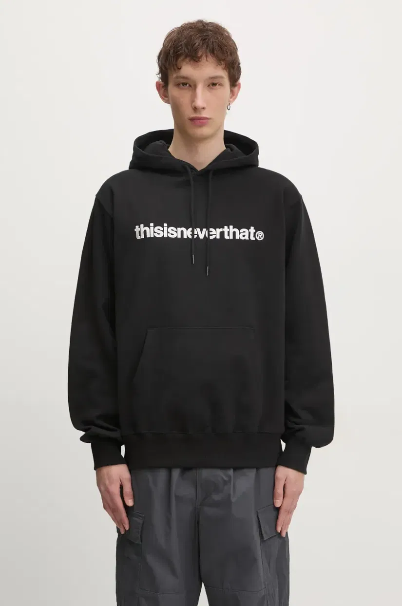 thisisneverthat hanorac de bumbac T-Logo Hoodie barbati, culoarea negru, cu glugă, cu imprimeu, TN243TSWHO01