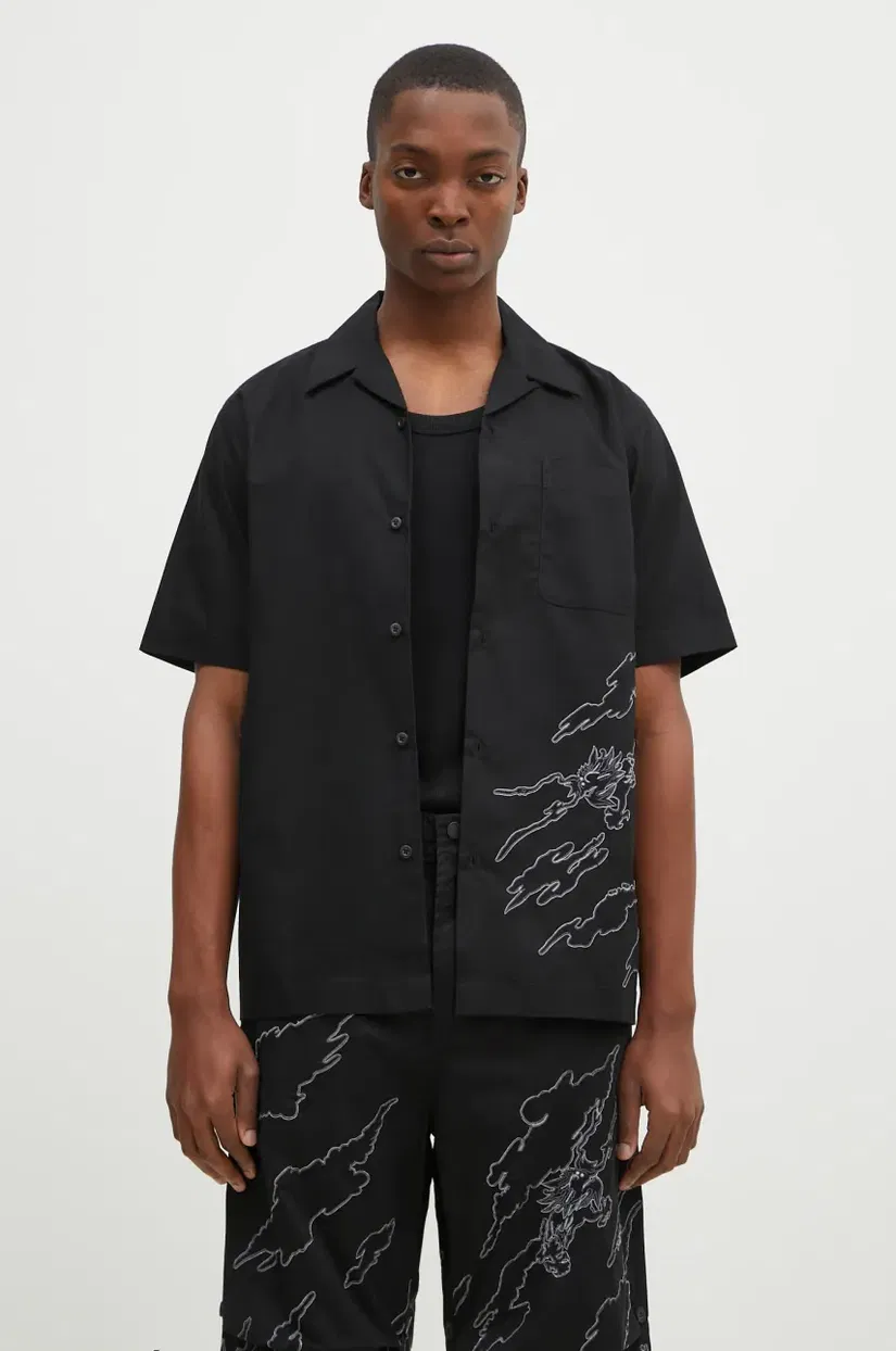 Maharishi camasa din bumbac Dpm: Sparse Bonsai Camo Shirt barbati, culoarea negru, relaxed, 5336.BLACK