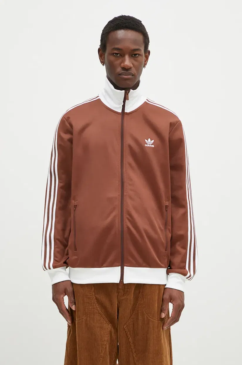 adidas Originals bluză Beckenbauer Tracktop bărbați, culoarea maro, cu imprimeu, IY9879