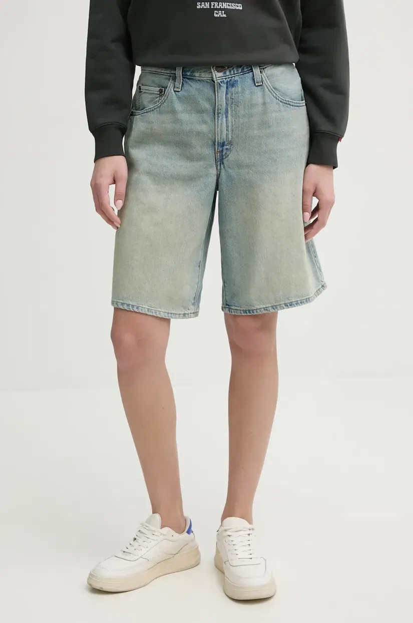 Levi's pantaloni scurti jeans BAGGY DAD femei, neted, high waist, 000MJ