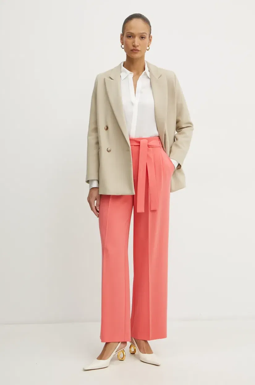 BOSS pantaloni femei, culoarea roz, drept, high waist