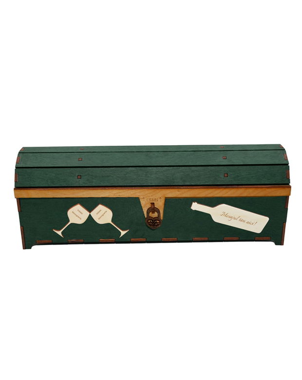 Cutie din lemn personalizata, pentru sticla de vin, cufar Handmade Piksel, verde