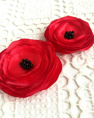 set brose flori maci rosii de matase