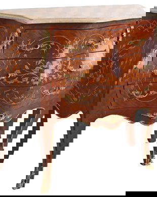 Comoda baroc din lemn masiv furniruit cu blat din marmura