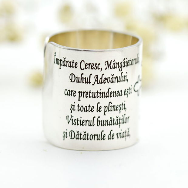 Inel lat 2 cm reglabil personalizat Împărate Ceresc, Cruce, Rugăciune  Argint 925