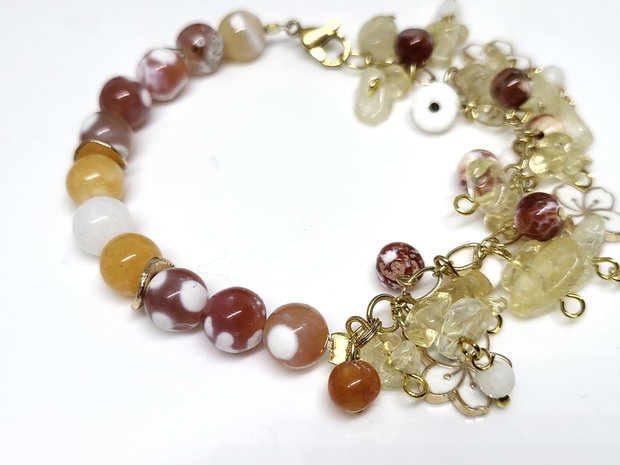 Bratara charm floral asimetric/citrin ,agat,piatra lunii