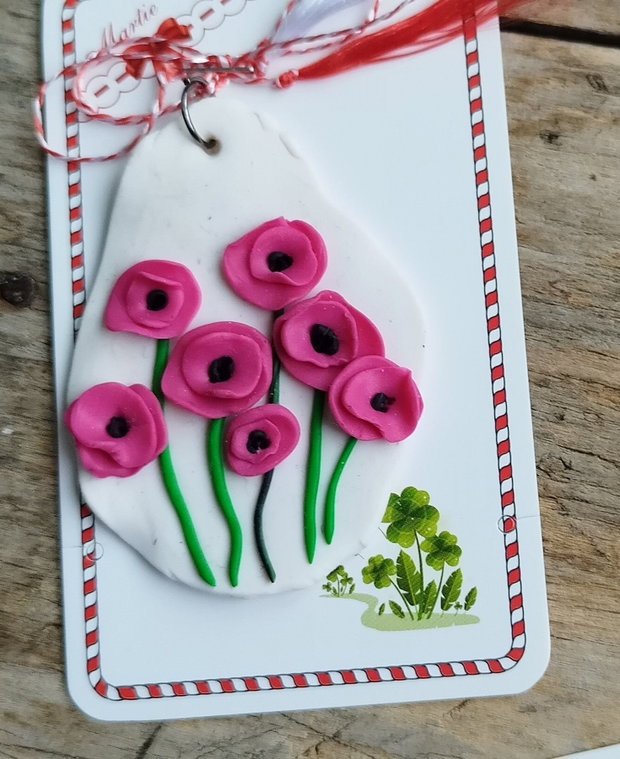 Martisor cu maci roz, pandantiv