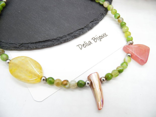 Colier handmade unicat - agate, sidef (cod1198)