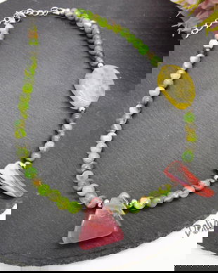 Colier handmade unicat - agate, sidef (cod1198)