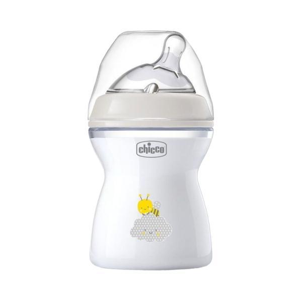 Biberon cu tetina din silicon, Chicco, Natural Feeling, 250ml, Alb 2-6 luni