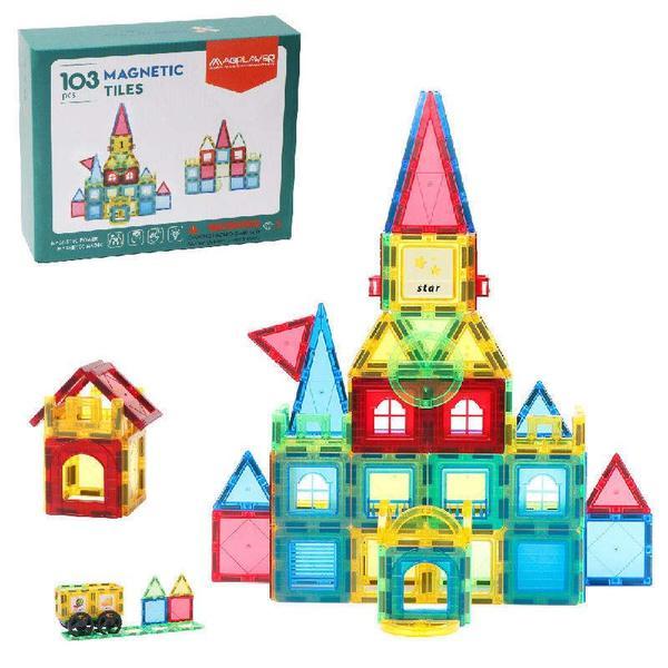 Set de Constructie Magnetic Tiles3D, jucarii educationale, Elemente Magnetice, variante de asamblare,103 piese