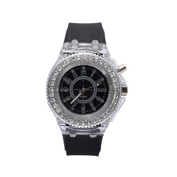 Ceas Activ Led, Jocuri de lumina 7 culori, 4 moduri flash, MyStyle Fashion Crystal Clasic Watch Black