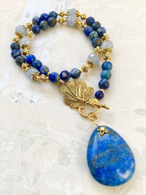 Colier vintage lapis lazuli & aquamarin / acvamarin
