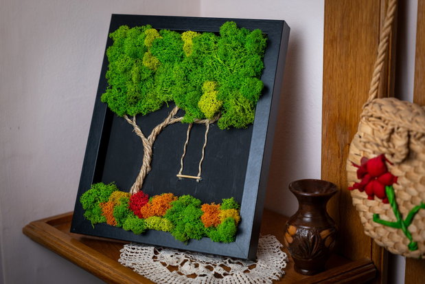 Ramă Foto Copacul cu Leagăn Decor cu Licheni Naturali, 25x30 cm