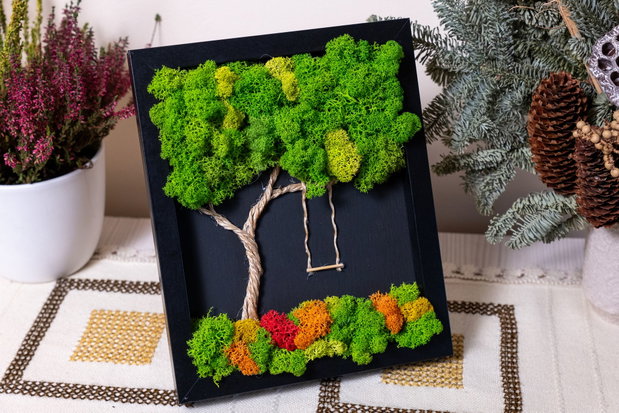 Ramă Foto Copacul cu Leagăn Decor cu Licheni Naturali, 25x30 cm