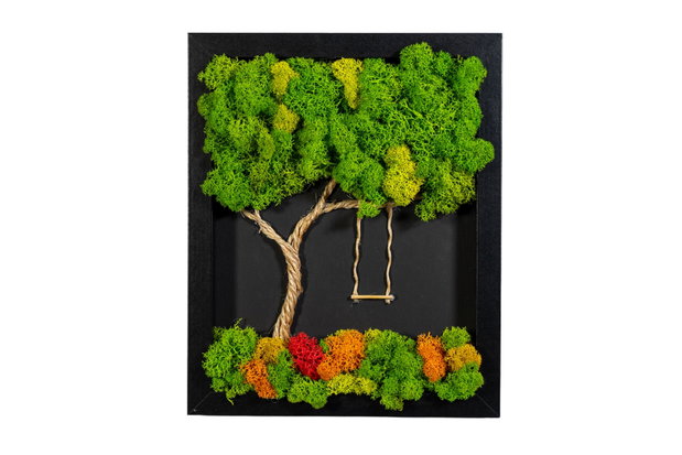 Ramă Foto Copacul cu Leagăn Decor cu Licheni Naturali, 25x30 cm