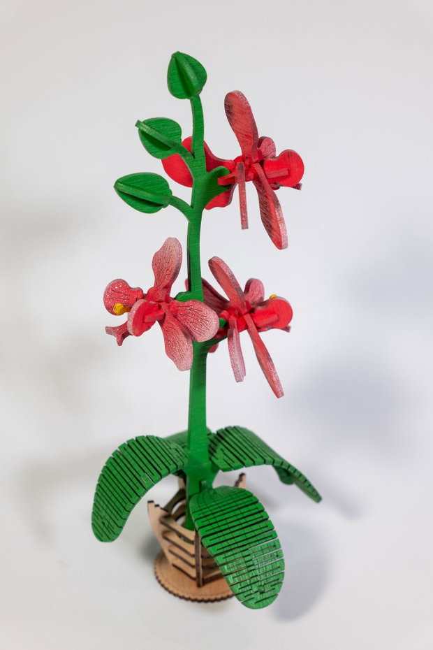 Orhidee Decorativă din Lemn Design Realist, Decupată Laser, 29x14 cm