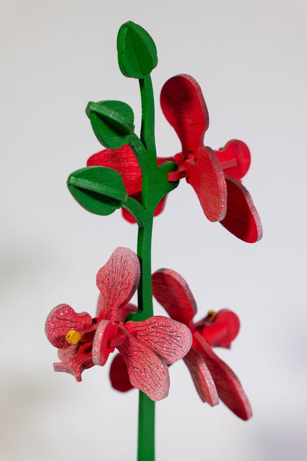 Orhidee Decorativă din Lemn Design Realist, Decupată Laser, 29x14 cm