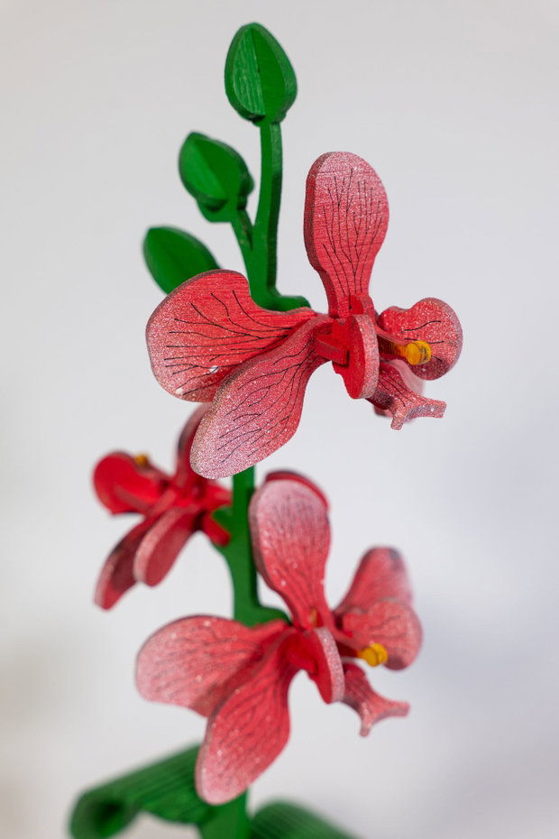 Orhidee Decorativă din Lemn Design Realist, Decupată Laser, 29x14 cm