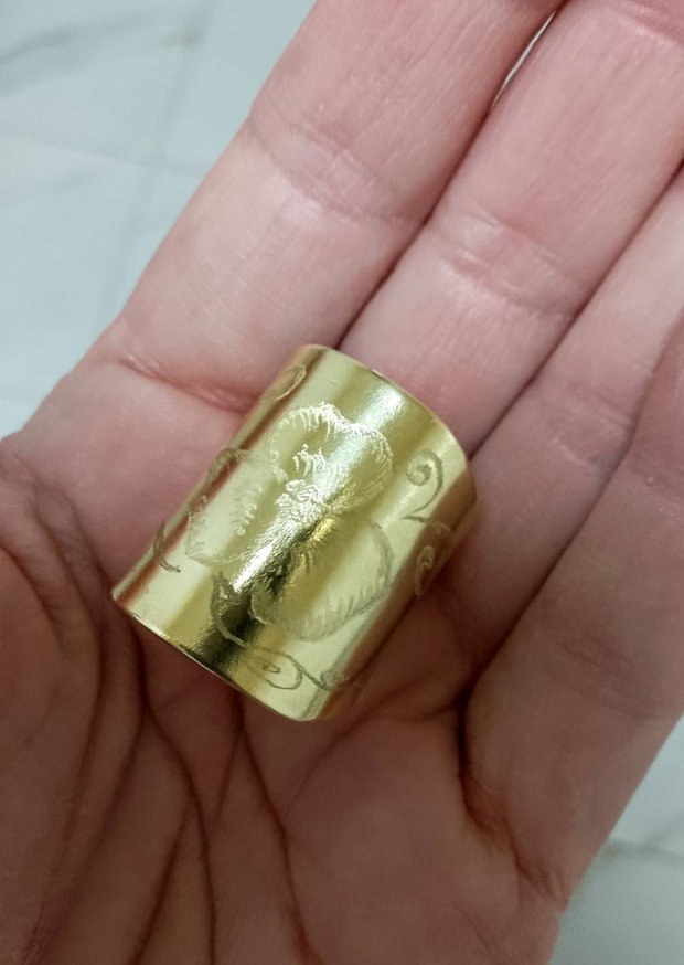 Inel supradimensionat alamă gravata cu flori, reglabil