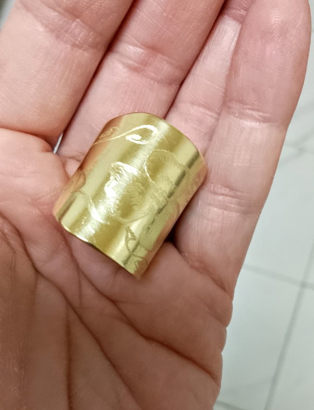 Inel supradimensionat alamă gravata cu flori, reglabil