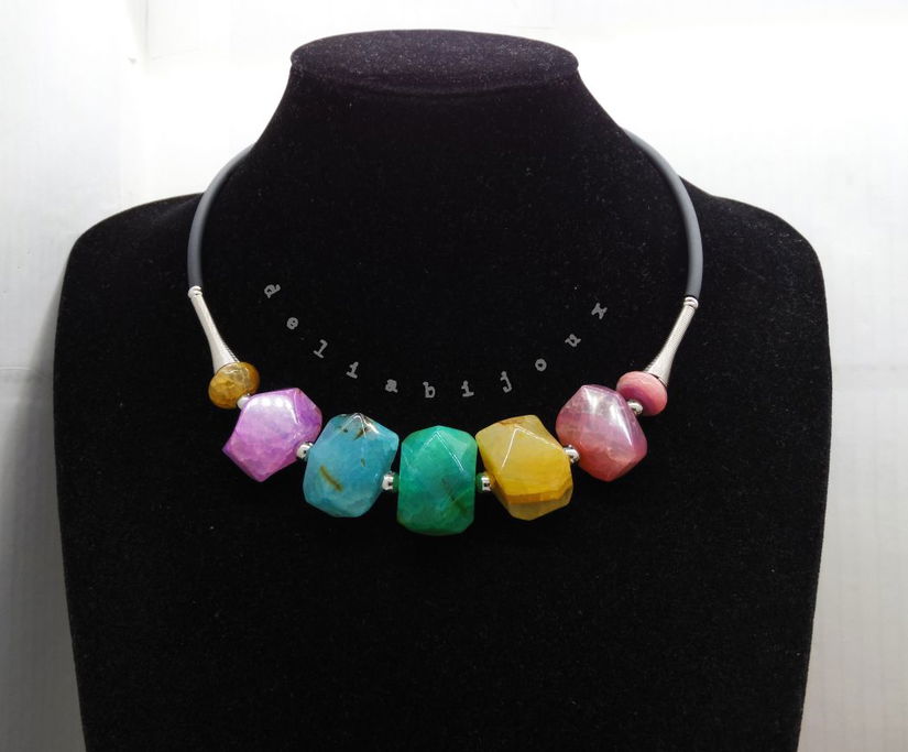 Colier statement handmade unicat agate multicolore (cod1199)