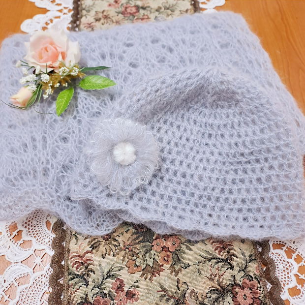 Set fular/căciulă gri