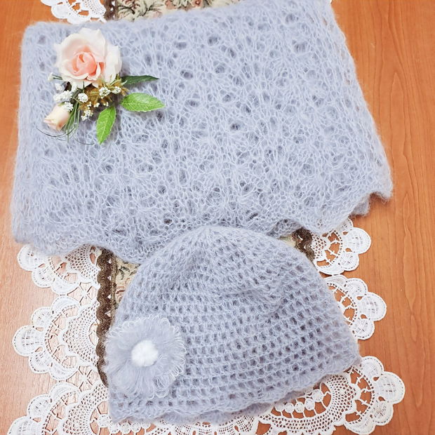 Set fular/căciulă gri