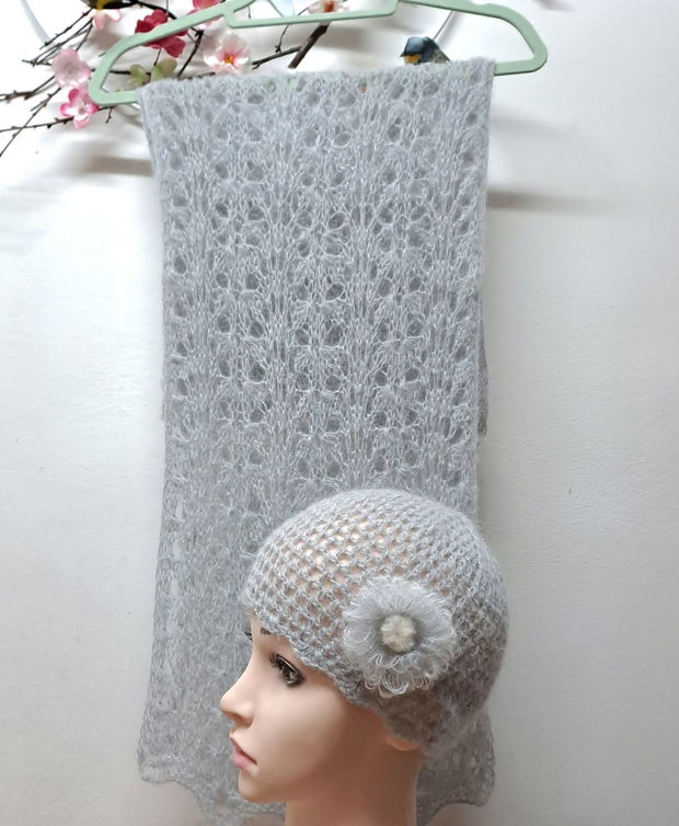 Set fular/căciulă gri