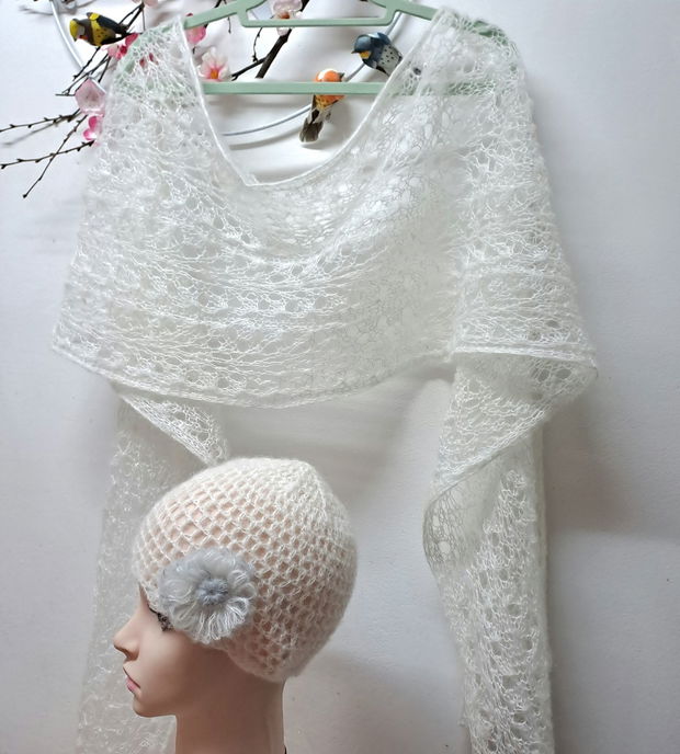 Set fular/căciulă  alb