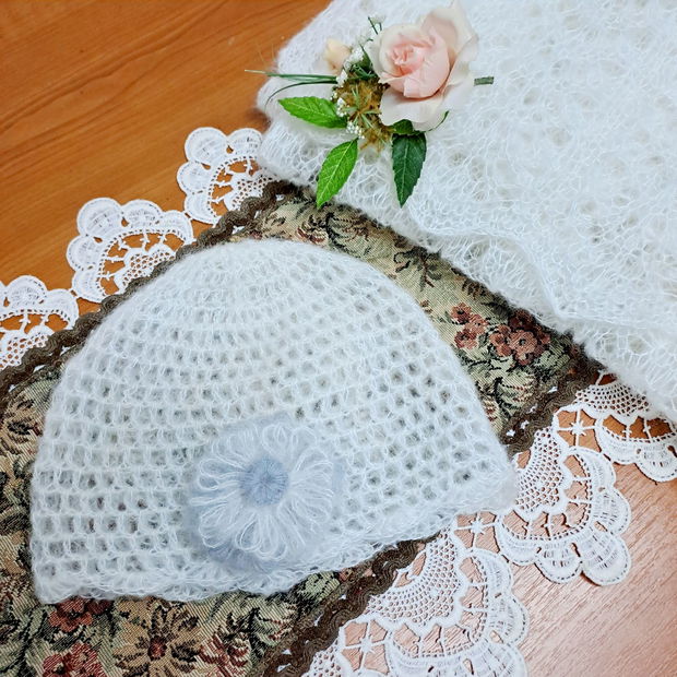 Set fular/căciulă  alb