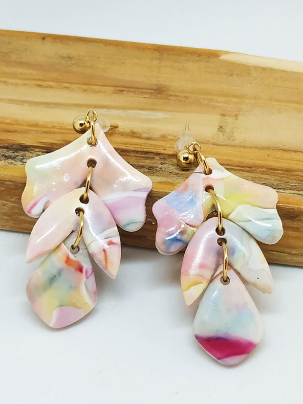 Cercei multicolori, confectionati din fimo, cercei lungi, cercei atarnatori