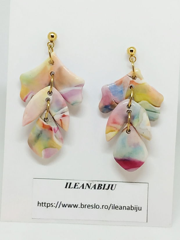 Cercei multicolori, confectionati din fimo, cercei lungi, cercei atarnatori