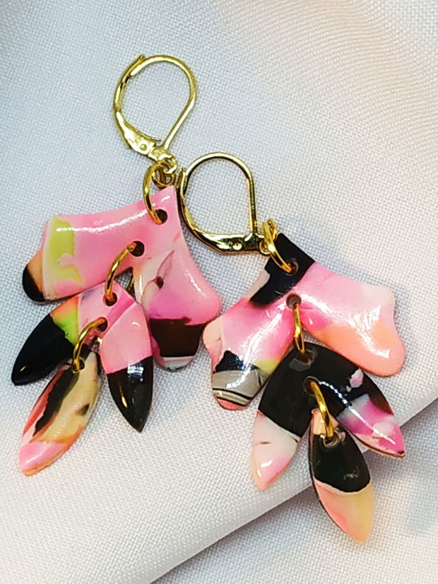 Cercei multicolori, confectionati din fimo, cercei lungi, cercei atarnatori