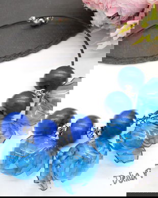 Colier statement handmade unicat - PET-uri (plastic) reciclate - flori (cod1201)