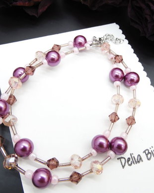 Colier handmade -margele nisip, margele sticla (cod1202)