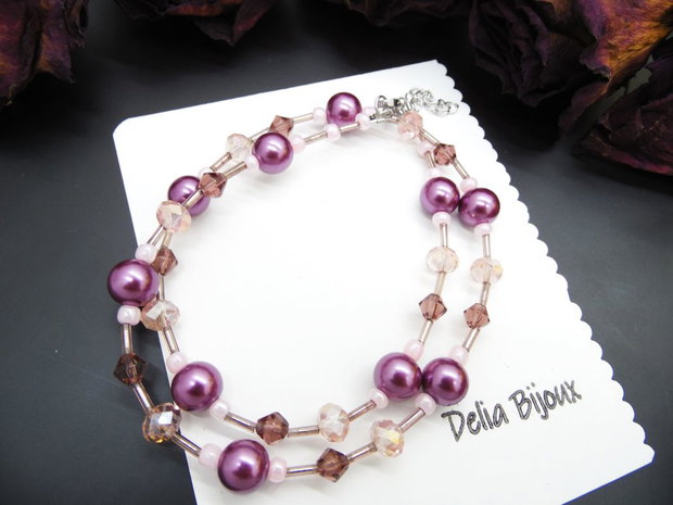 Colier handmade -margele nisip, margele sticla (cod1202)