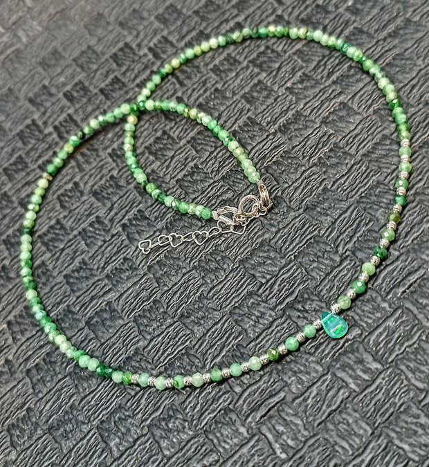Colier argint smarald opal de foc etiopian verde brioleta minimalist boho chic trendy - Transport gratuit