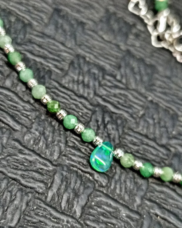 Colier argint smarald opal de foc etiopian verde brioleta minimalist boho chic trendy - Transport gratuit