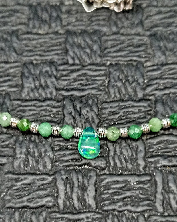 Colier argint smarald opal de foc etiopian verde brioleta minimalist boho chic trendy - Transport gratuit