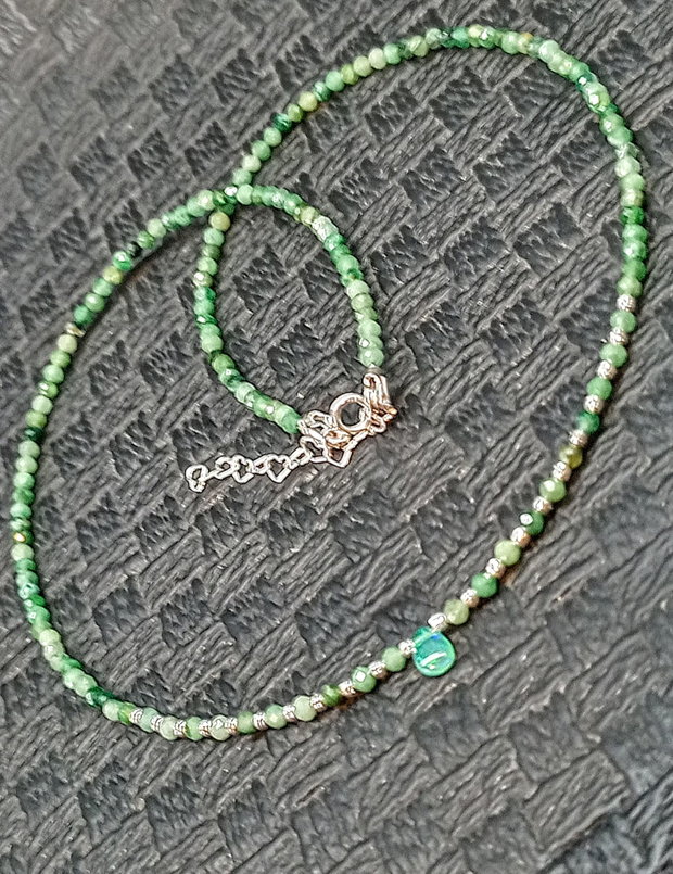 Colier argint smarald opal de foc etiopian verde brioleta minimalist boho chic trendy - Transport gratuit